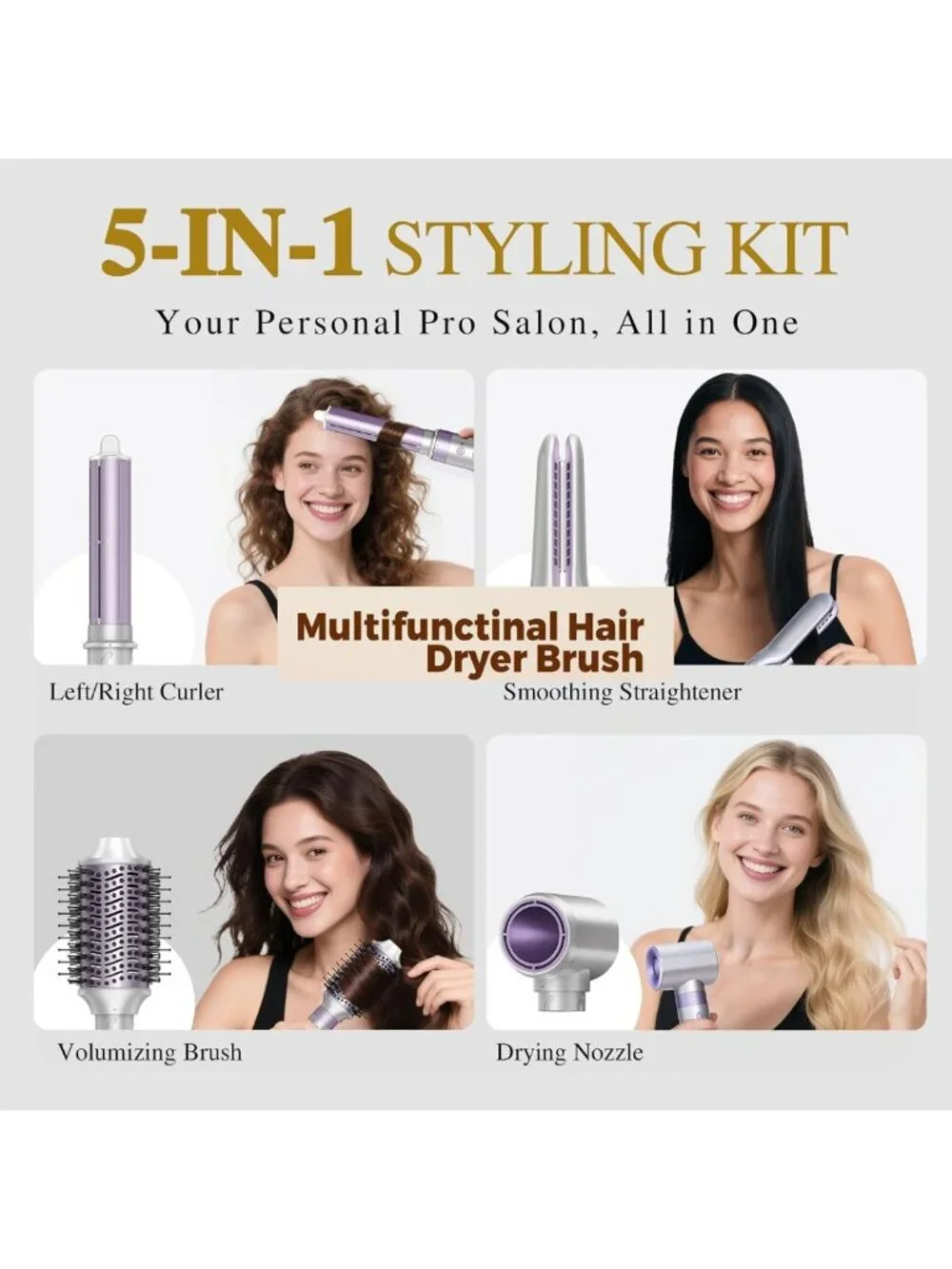 5-in-1 Hair Multi-Styler & Dryer, 1500W, Negative Ionic Technology for